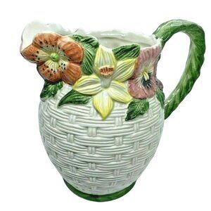 Fitz & Floyd Spring Flowers 1 1/2 Quart Pitcher Vintage 1995 Y2K Wicker